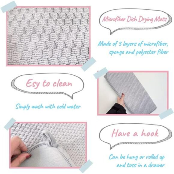 Large microfiber dish drying mat absorbent kitchen counter sink drainer pad - Picture 4 of 8